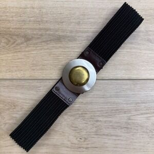 DVF Diane Von Furstenberg Black Waist Belt Round Buckle Modern Mixed Metal Med